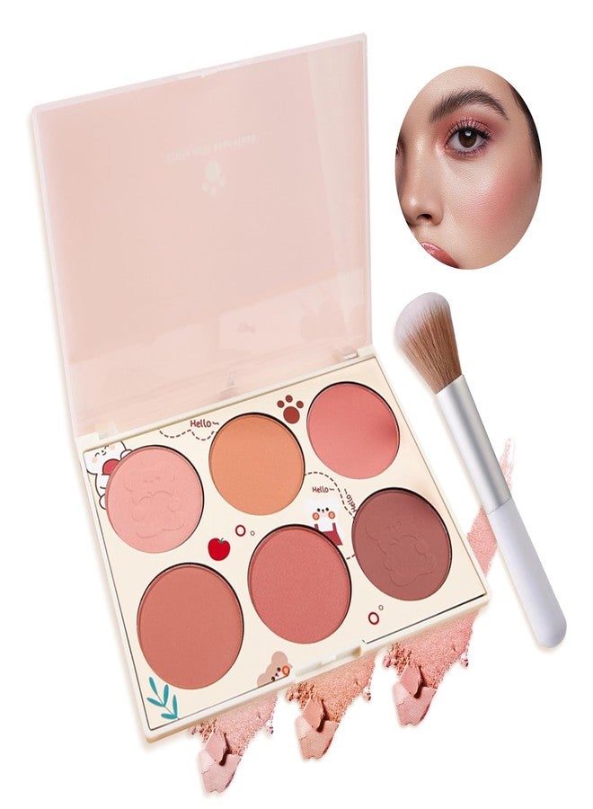 JunKuJk 6 Color Shimmer Silky Matte Blush & Contour Highlighter Set With Makeup Brush - Image 1